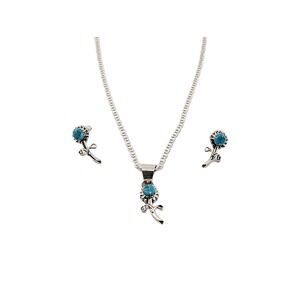 Navajo Jerome Yazzie Stem Floral Necklace Earring‎ Set Turquoise Inlay Jewelry**